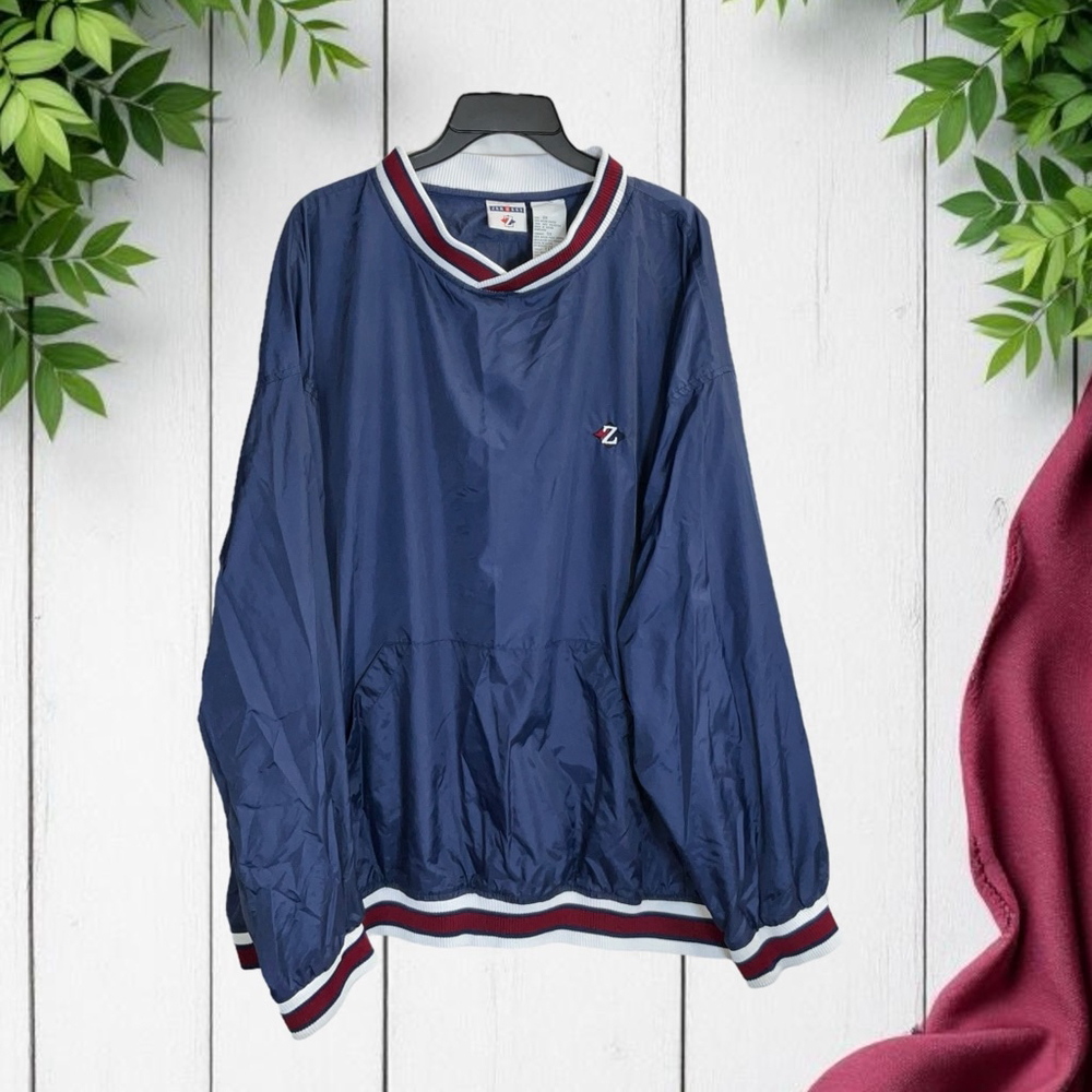 Jerzees Vintage Navy w Ribbed Bands Pullover Windbreaker Jacket Men 3X